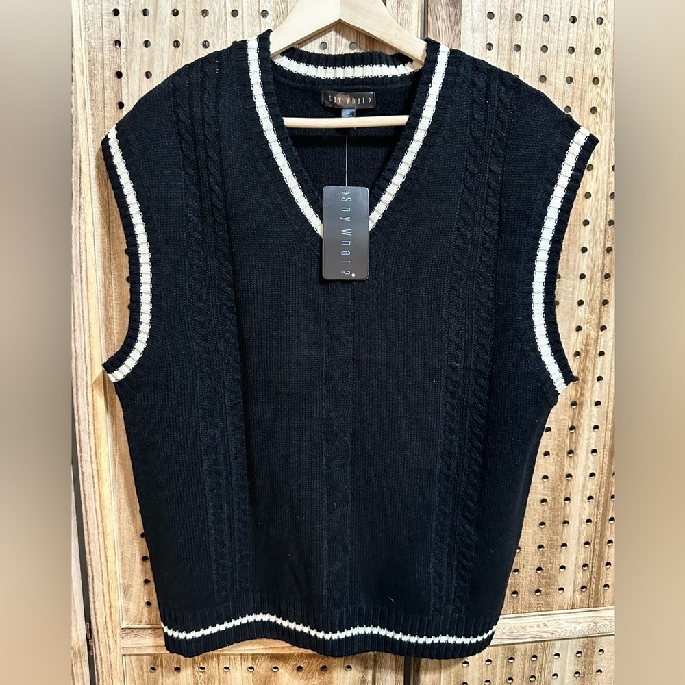 Say What? Black & Cream Sweater Vest and Corduroy Mini Skirt Set - Picture 3 of 10